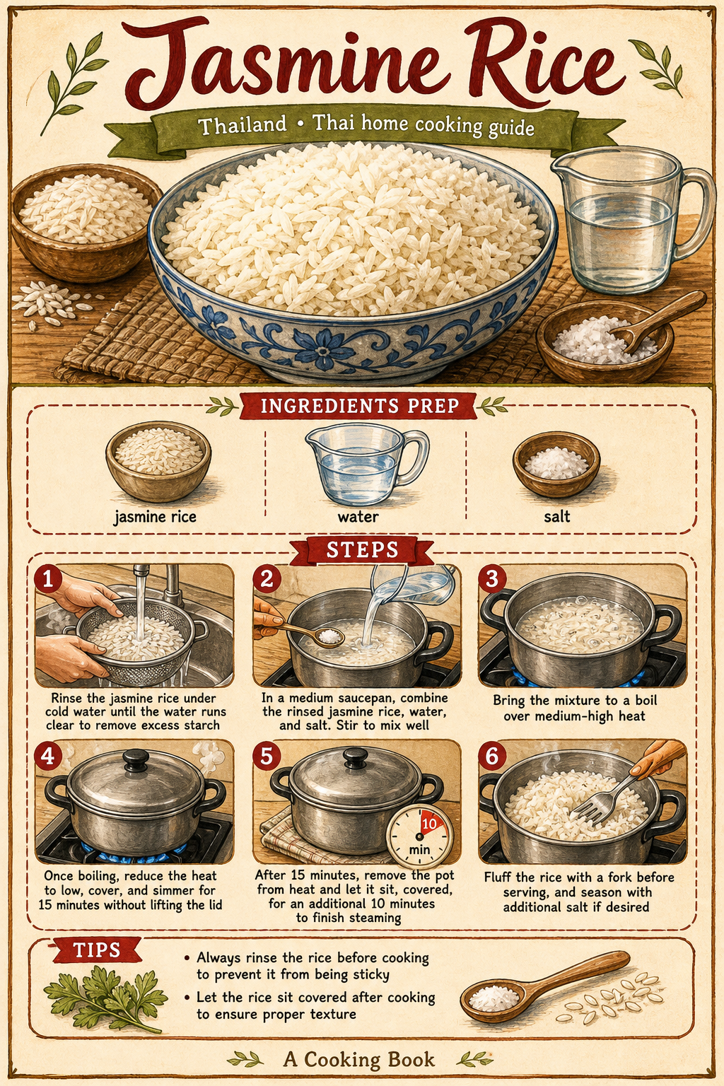Jasmine Rice illustrated step-by-step cooking guide