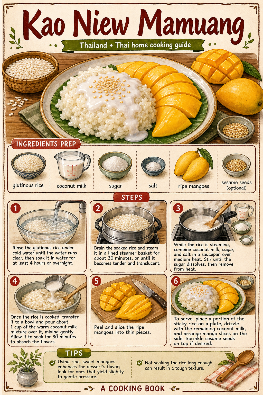 Kao Niew Mamuang illustrated step-by-step cooking guide