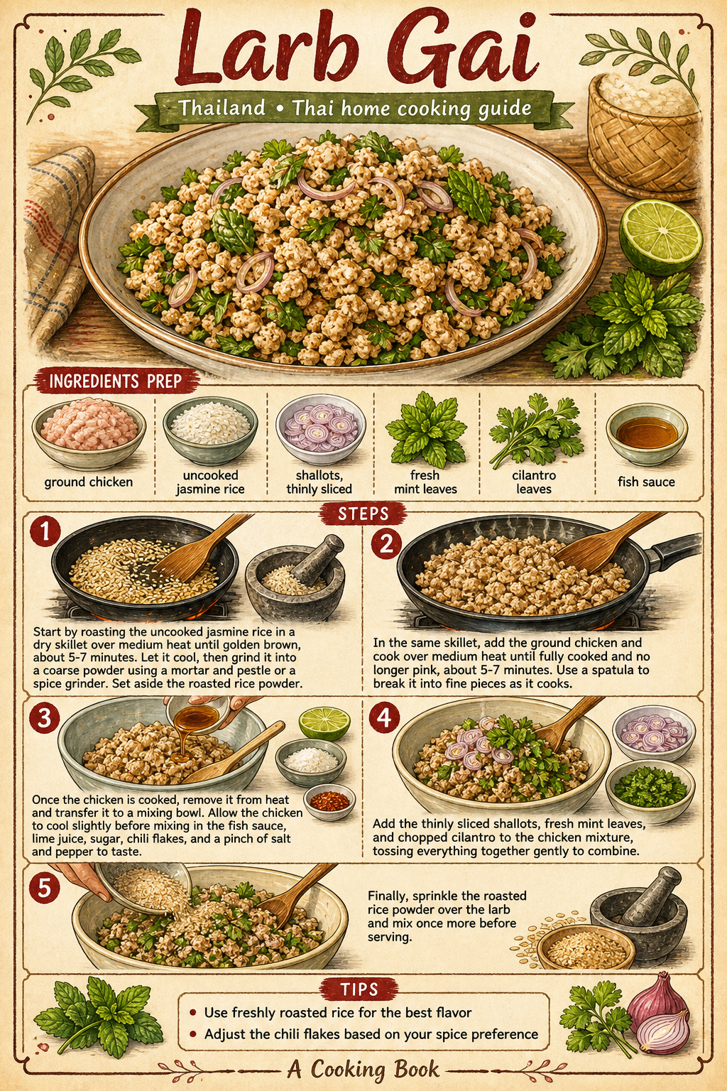 Larb Gai illustrated step-by-step cooking guide