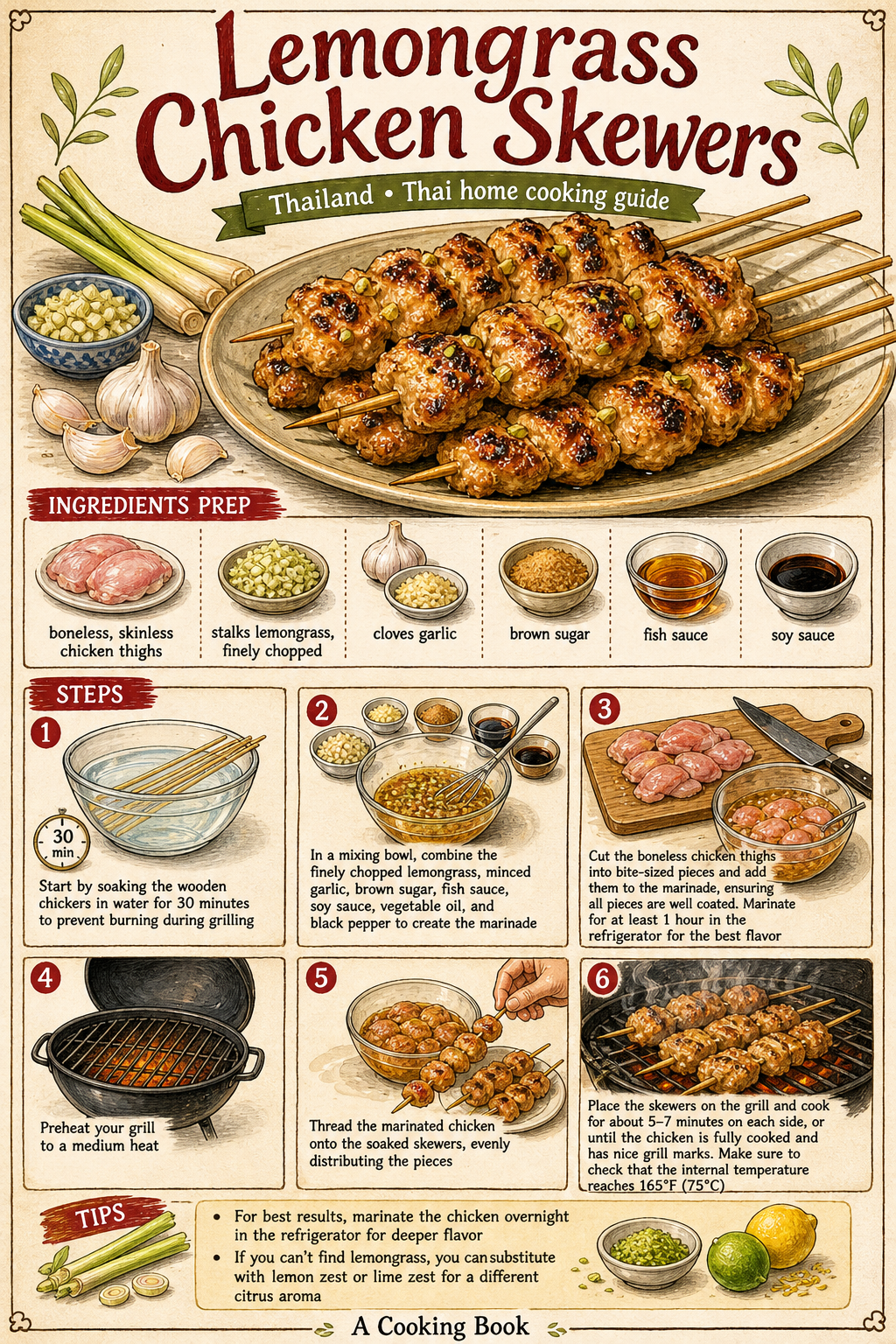 Lemongrass Chicken Skewers illustrated step-by-step cooking guide
