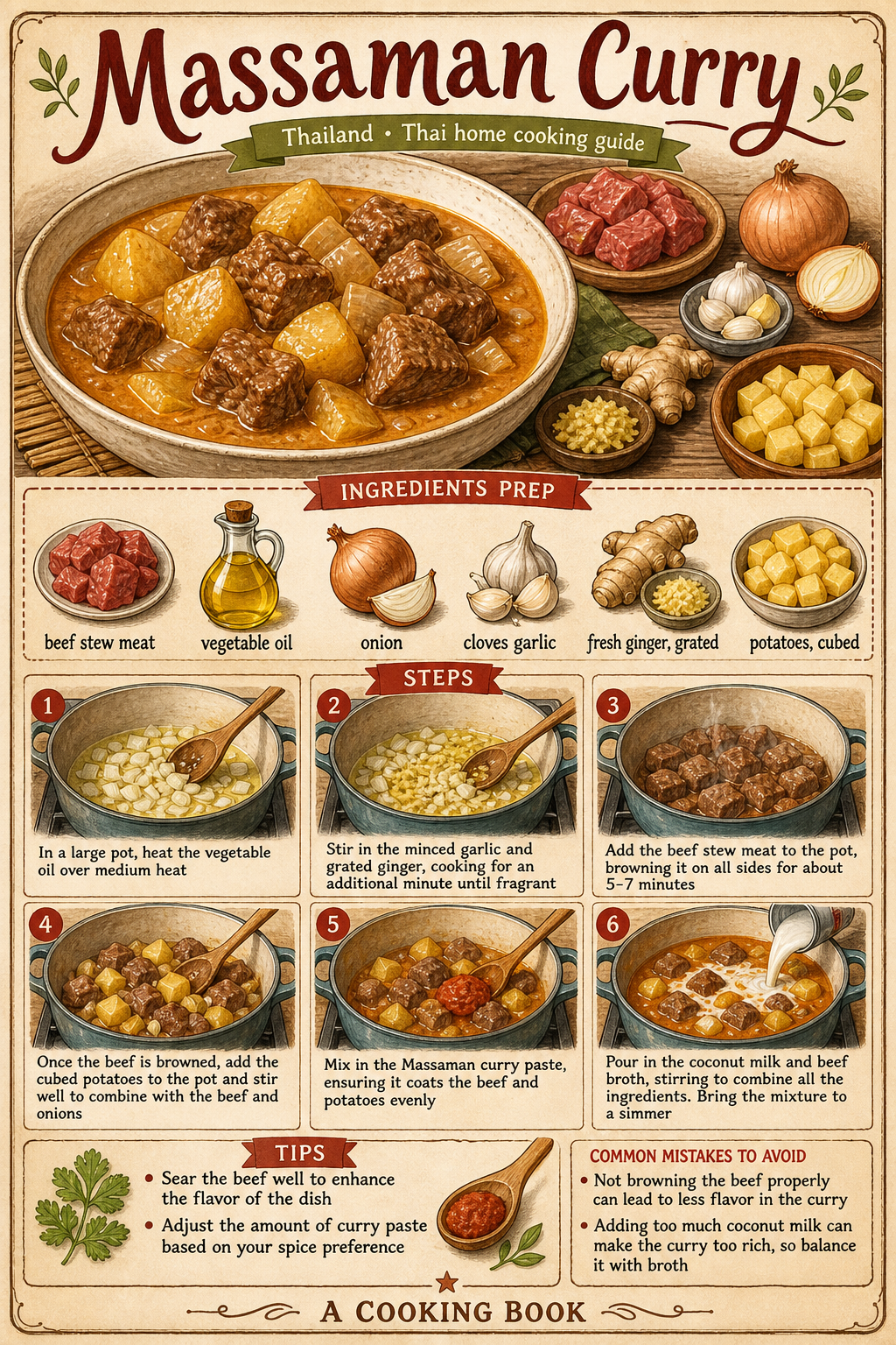 Massaman Curry illustrated step-by-step cooking guide