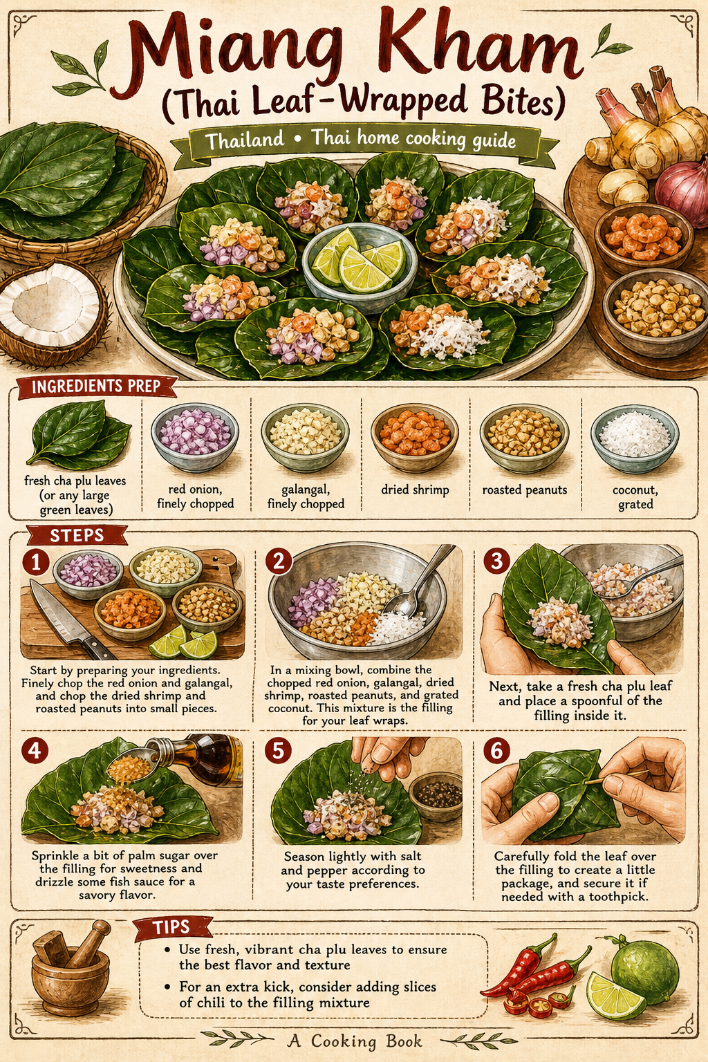 Miang Kham (Thai Leaf-Wrapped Bites) illustrated step-by-step cooking guide