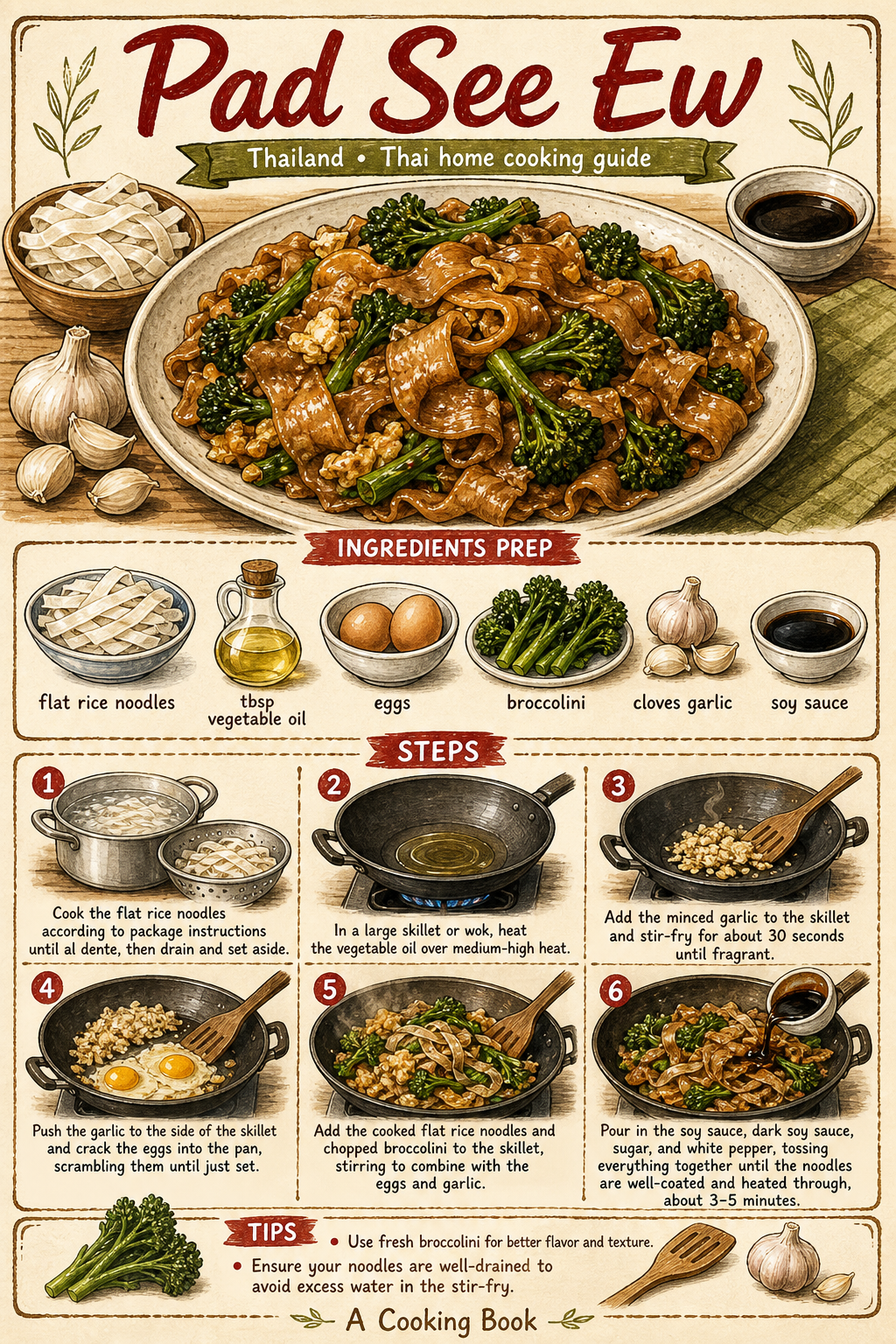 Pad See Ew illustrated step-by-step cooking guide