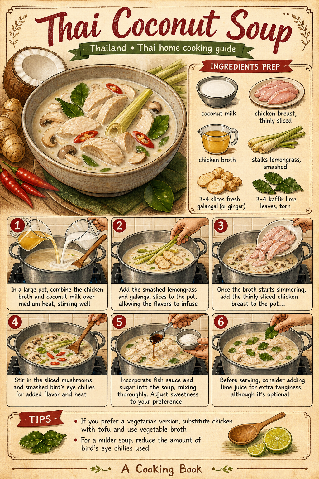 Thai Coconut Soup illustrated step-by-step cooking guide