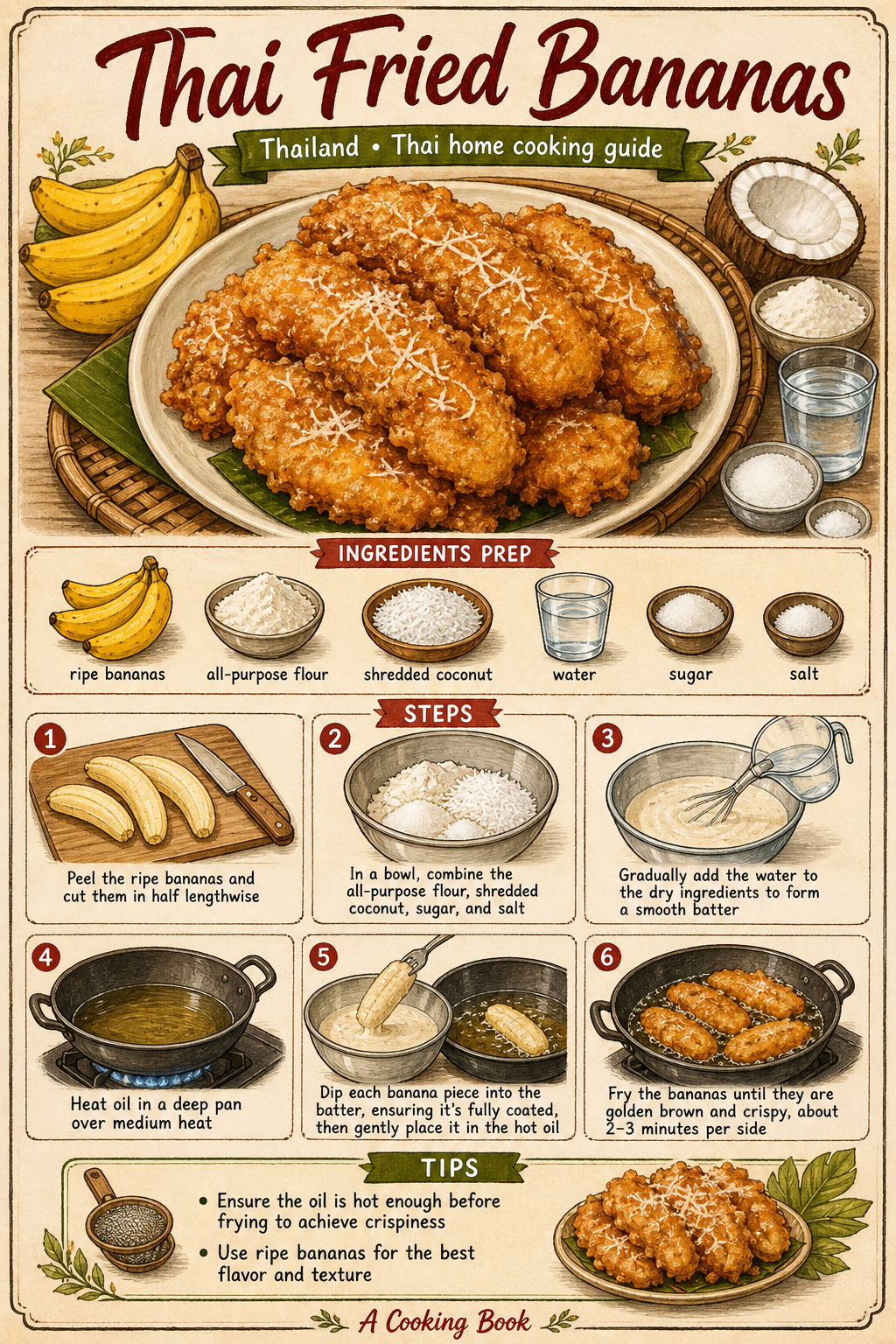 Thai Fried Bananas illustrated step-by-step cooking guide