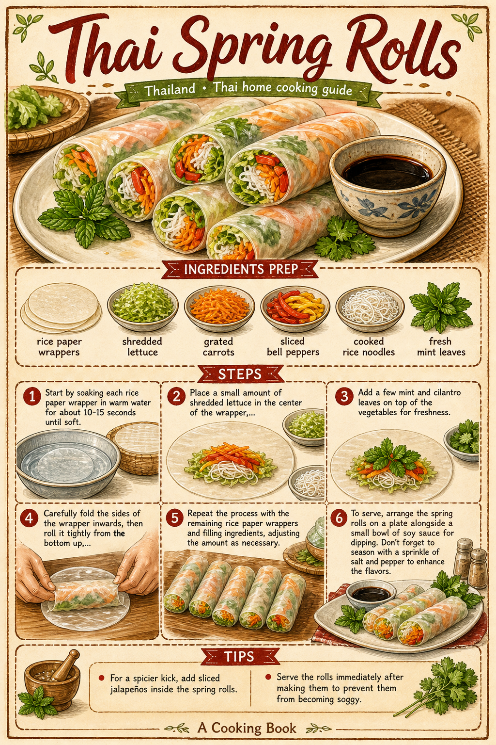 Thai Spring Rolls illustrated step-by-step cooking guide