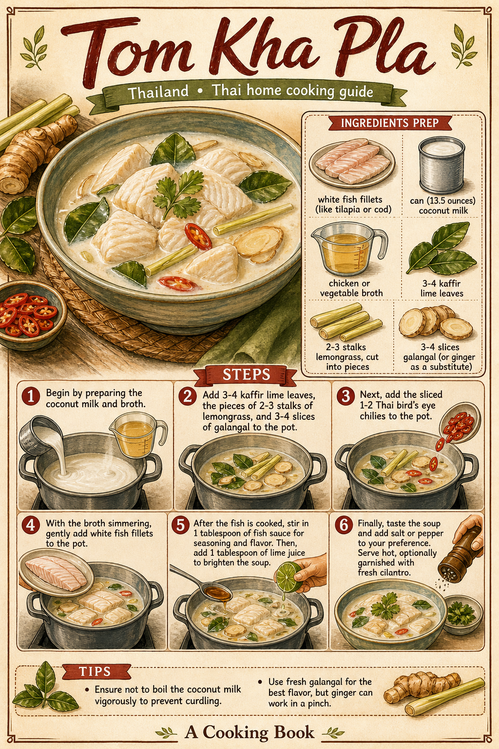 Tom Kha Pla illustrated step-by-step cooking guide