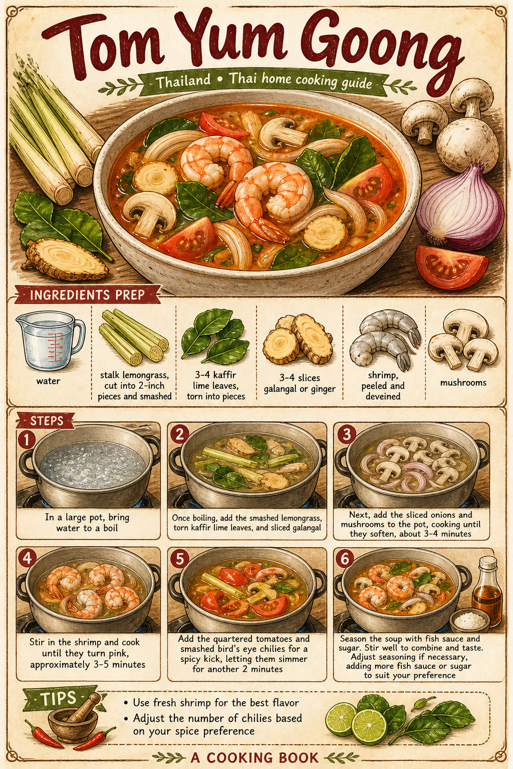 Tom Yum Goong illustrated step-by-step cooking guide