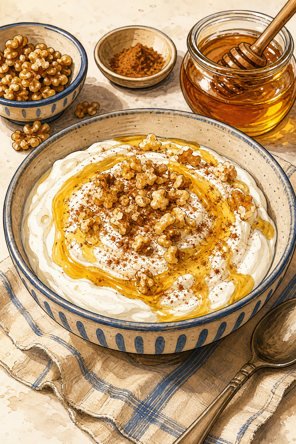 Greek Yogurt with Honey illustrated recipe card