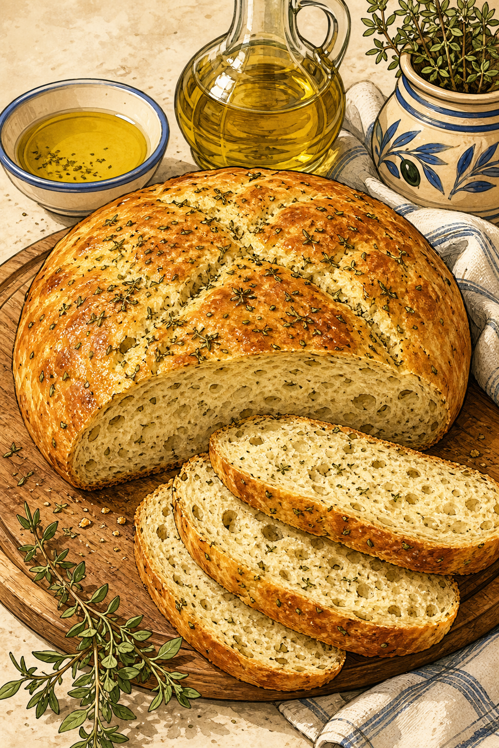 Olive Oil and Herb Bread illustrated recipe card