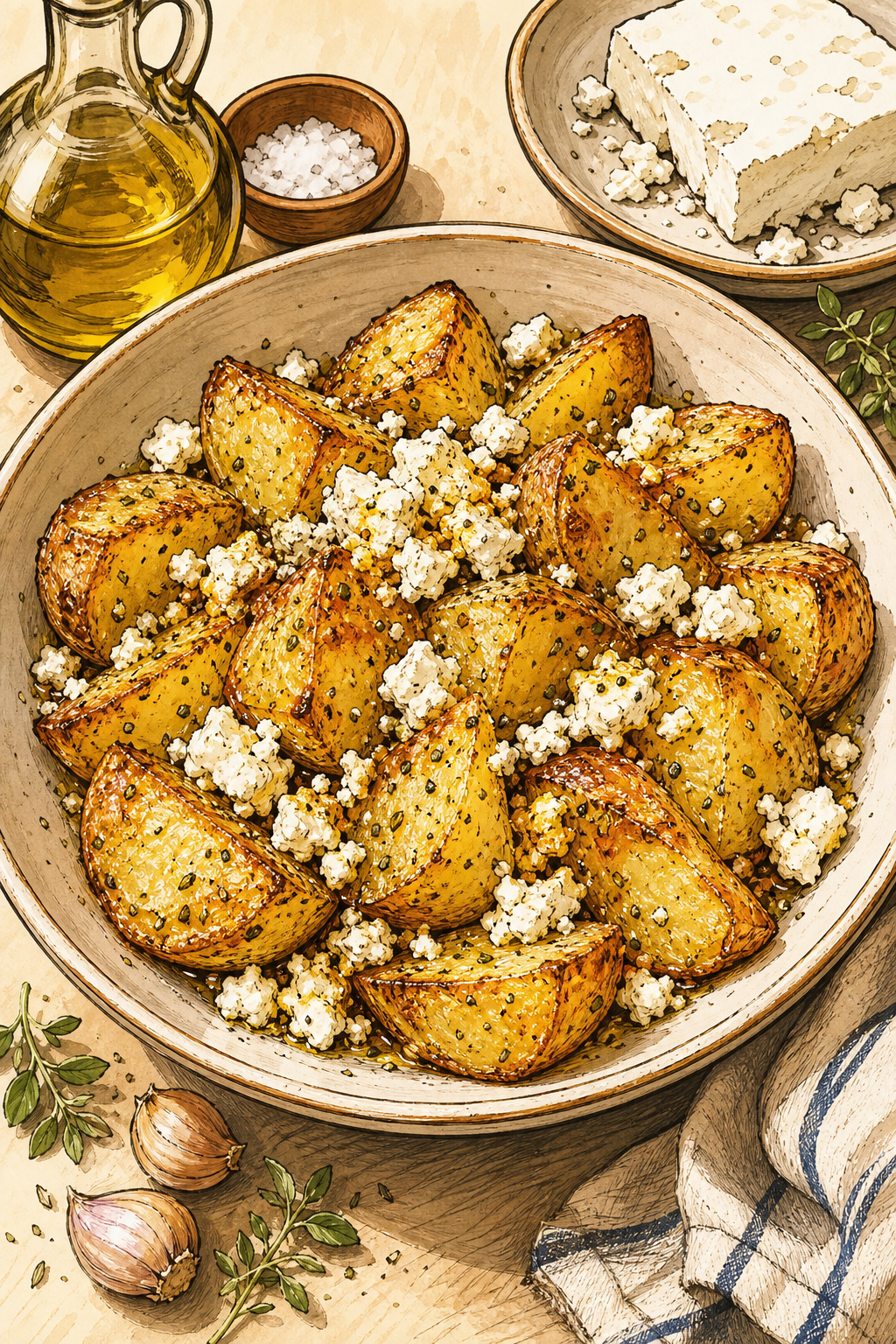 Oven-baked Potatoes with Feta illustrated recipe card