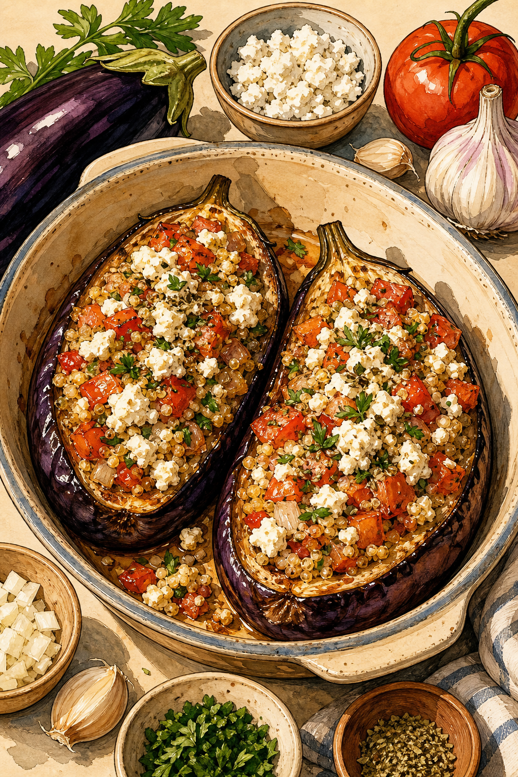 Stuffed Eggplants with Feta