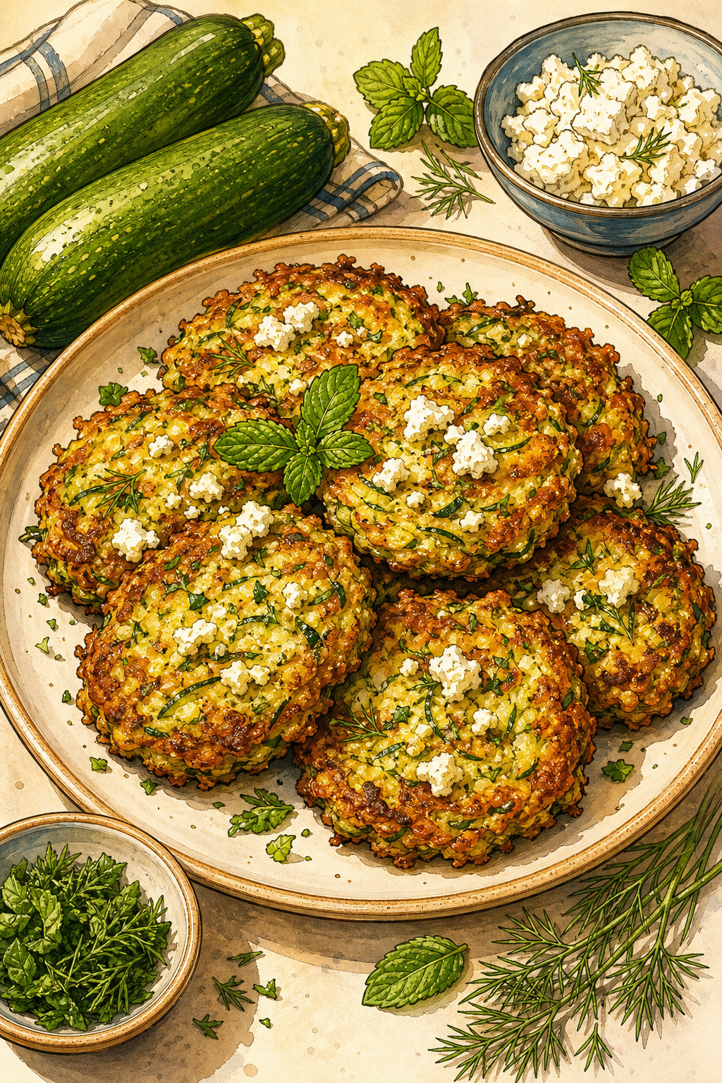 Zucchini Fritters illustrated recipe card
