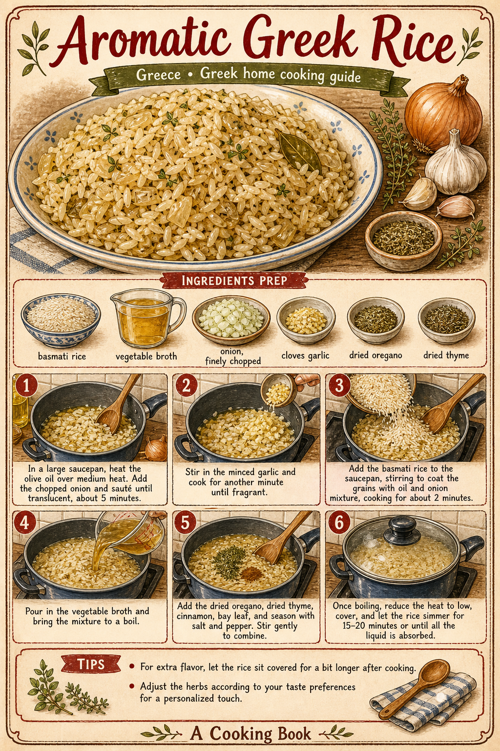 Aromatic Greek Rice illustrated step-by-step cooking guide