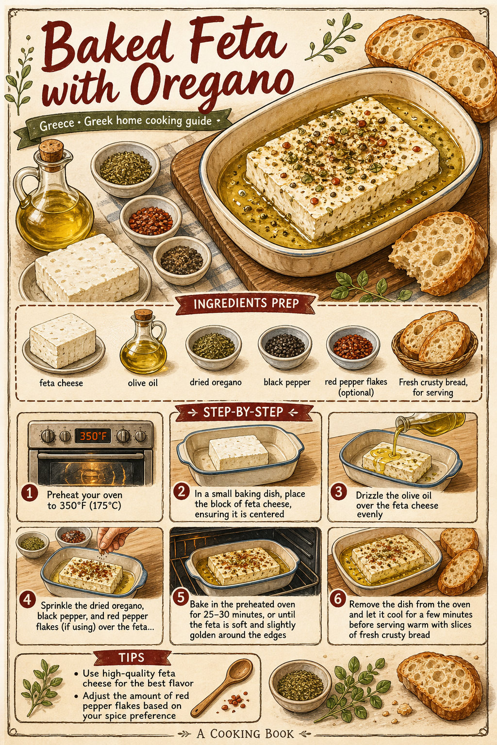 Baked Feta with Oregano illustrated step-by-step cooking guide