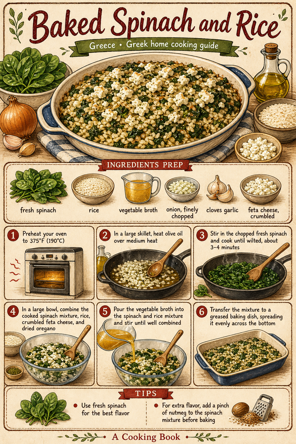 Baked Spinach and Rice illustrated step-by-step cooking guide