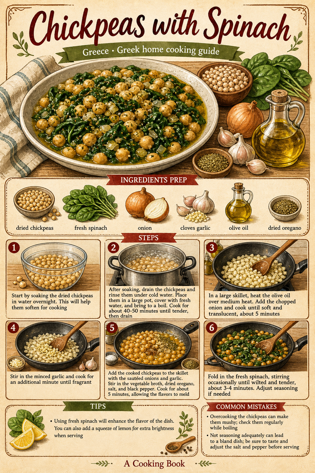 Chickpeas with Spinach illustrated step-by-step cooking guide