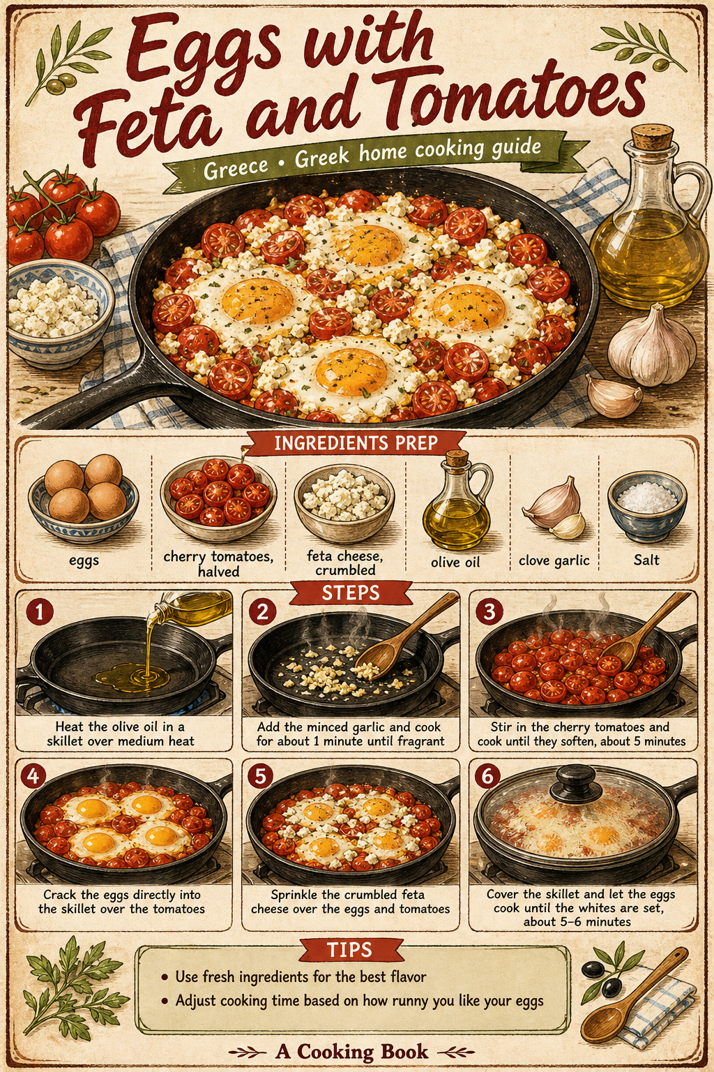 Eggs with Feta and Tomatoes illustrated step-by-step cooking guide