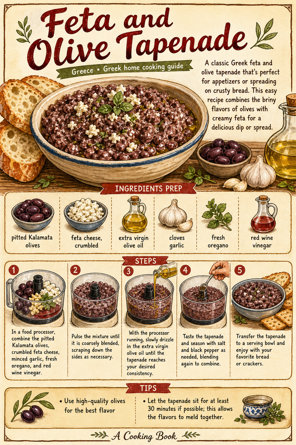 Feta and Olive Tapenade illustrated step-by-step cooking guide