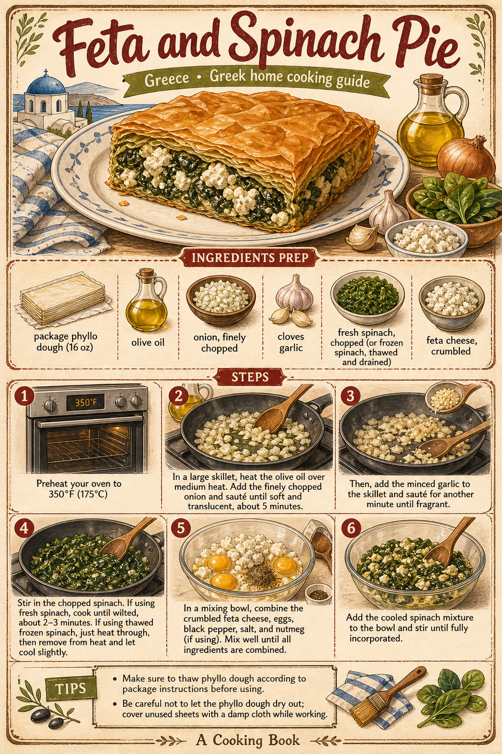 Feta and Spinach Pie illustrated step-by-step cooking guide