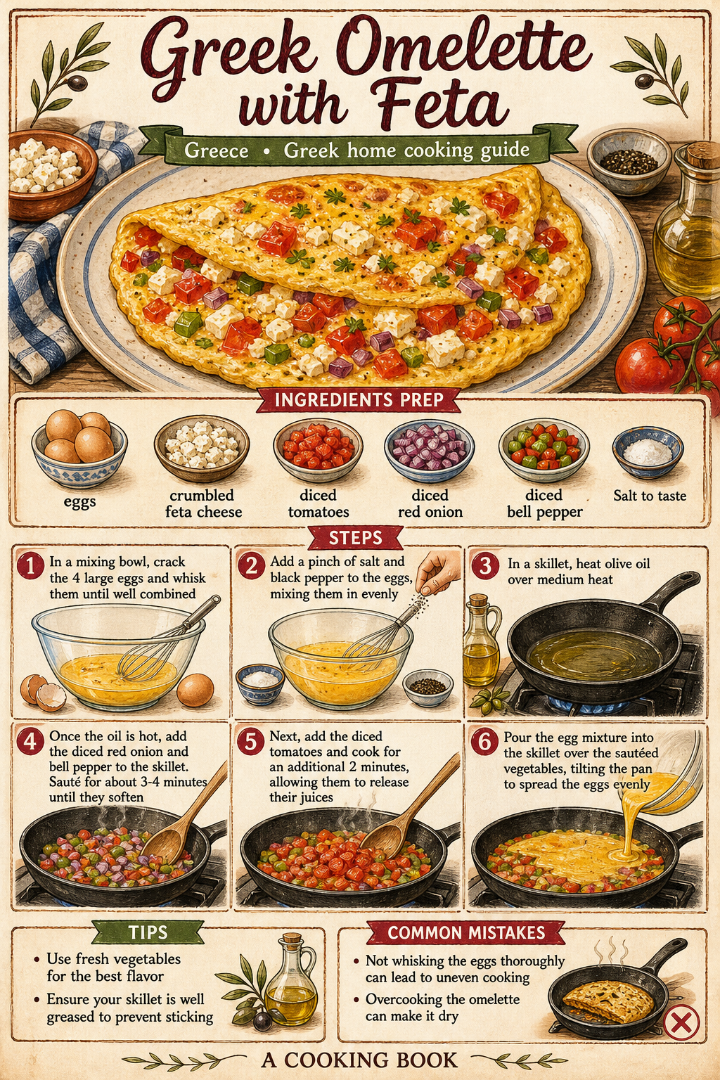 Greek Omelette with Feta illustrated step-by-step cooking guide