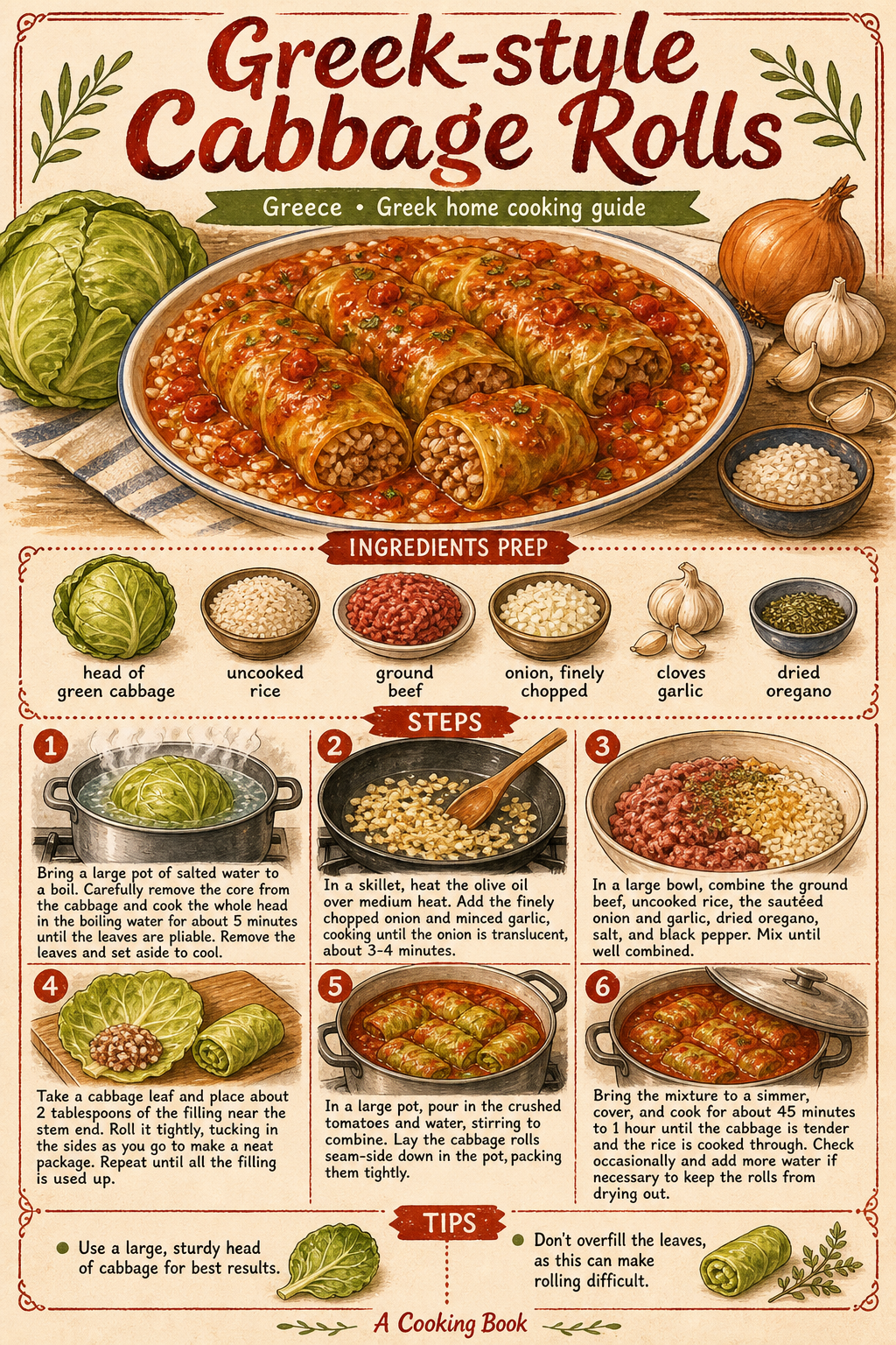 Greek-style Cabbage Rolls illustrated step-by-step cooking guide