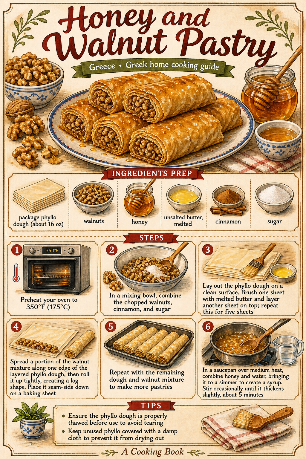 Honey and Walnut Pastry illustrated step-by-step cooking guide