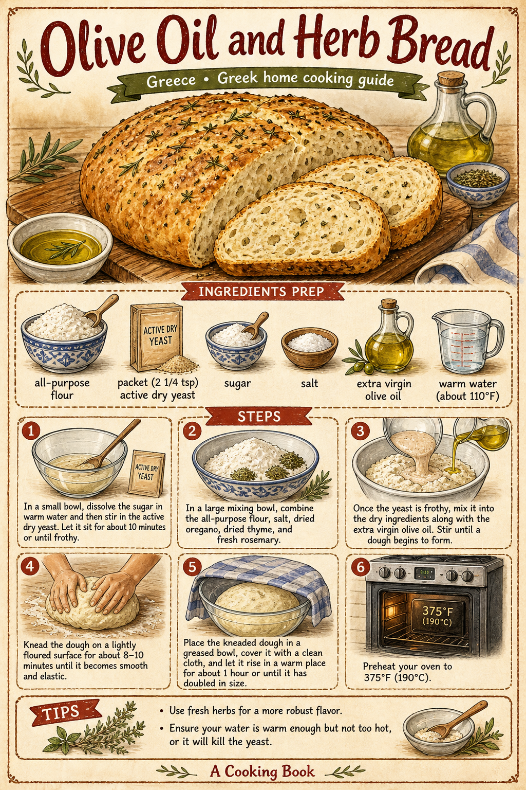 Olive Oil and Herb Bread illustrated step-by-step cooking guide