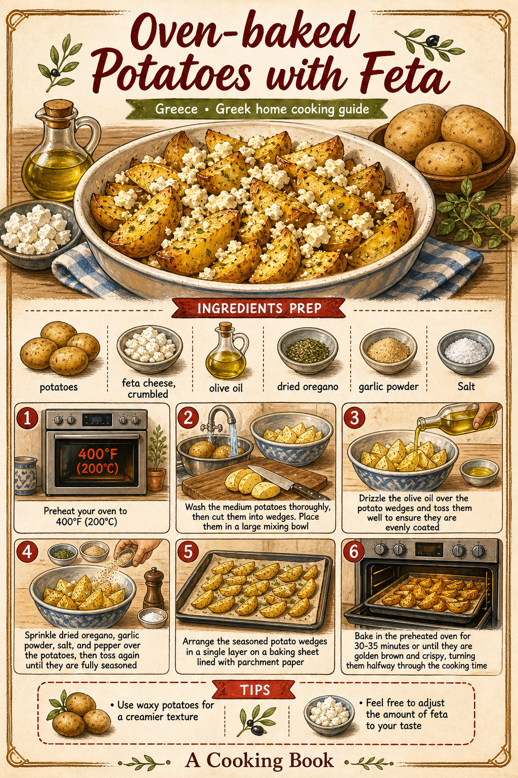 Oven-baked Potatoes with Feta illustrated step-by-step cooking guide