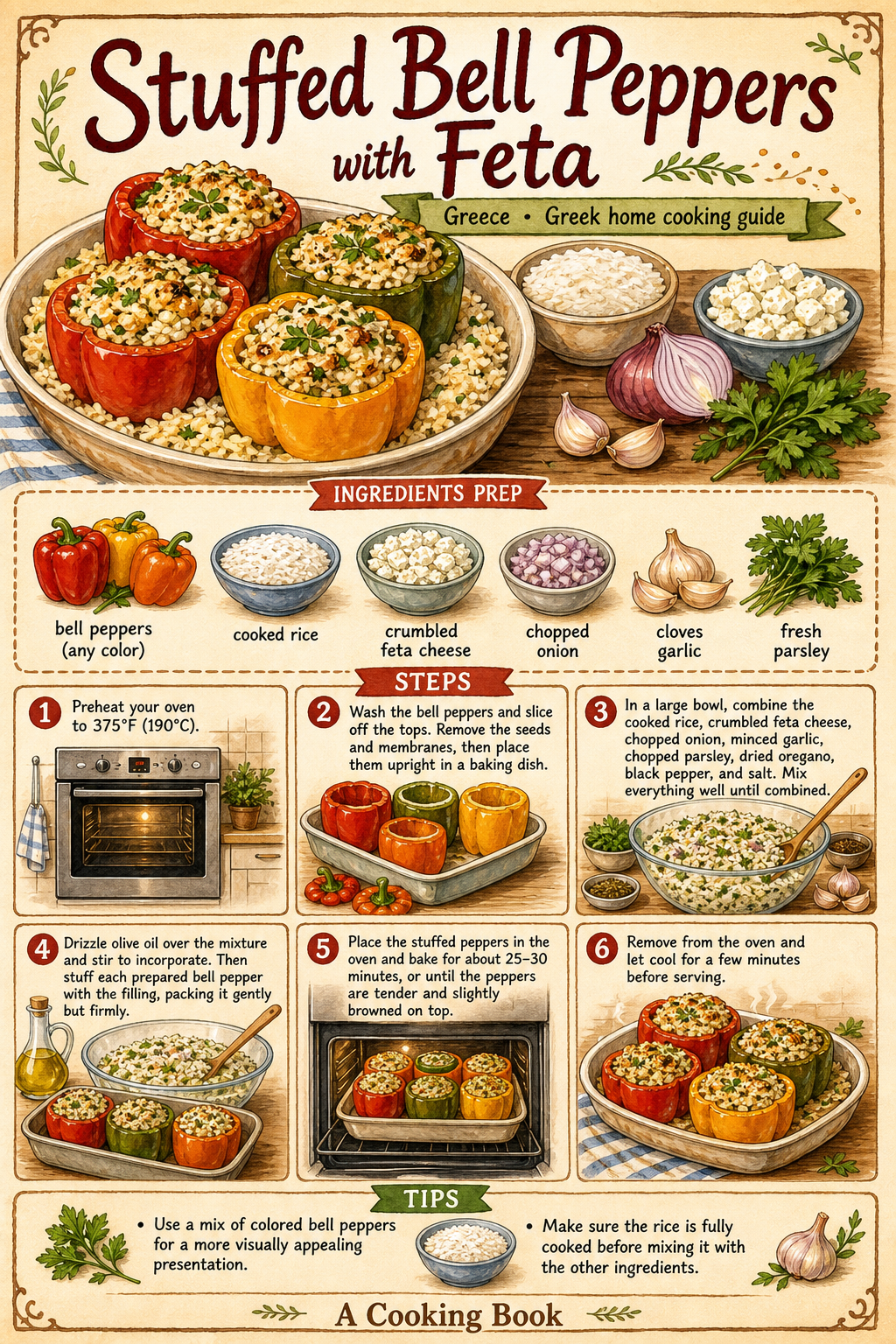 Stuffed Bell Peppers with Feta illustrated step-by-step cooking guide