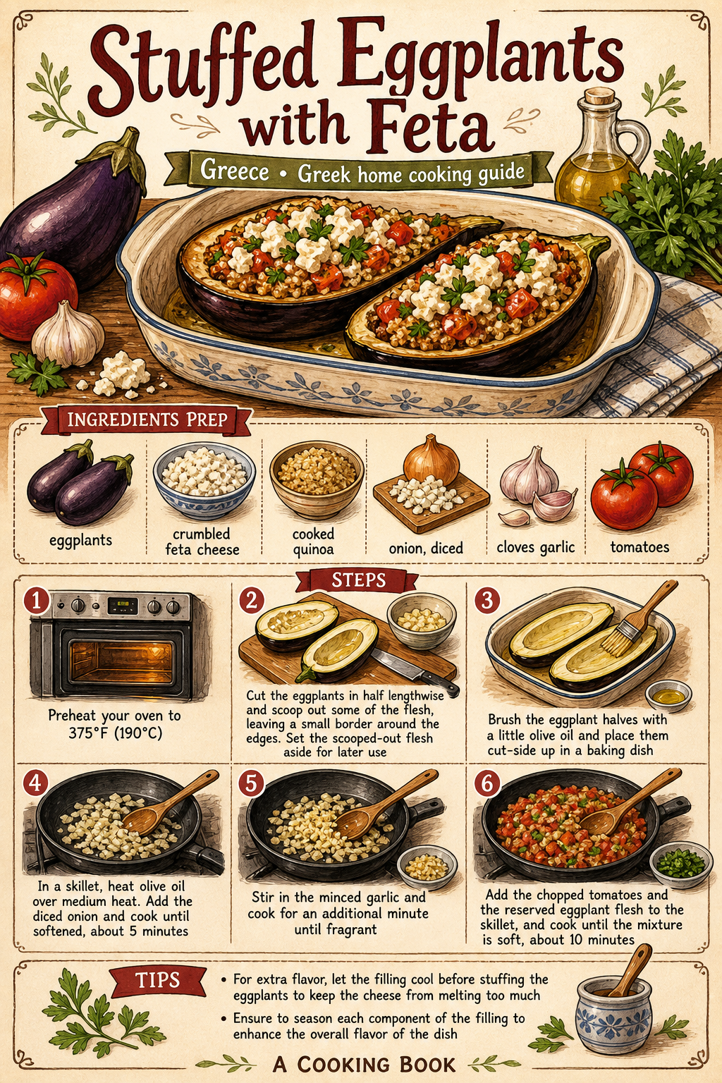 Stuffed Eggplants with Feta illustrated step-by-step cooking guide