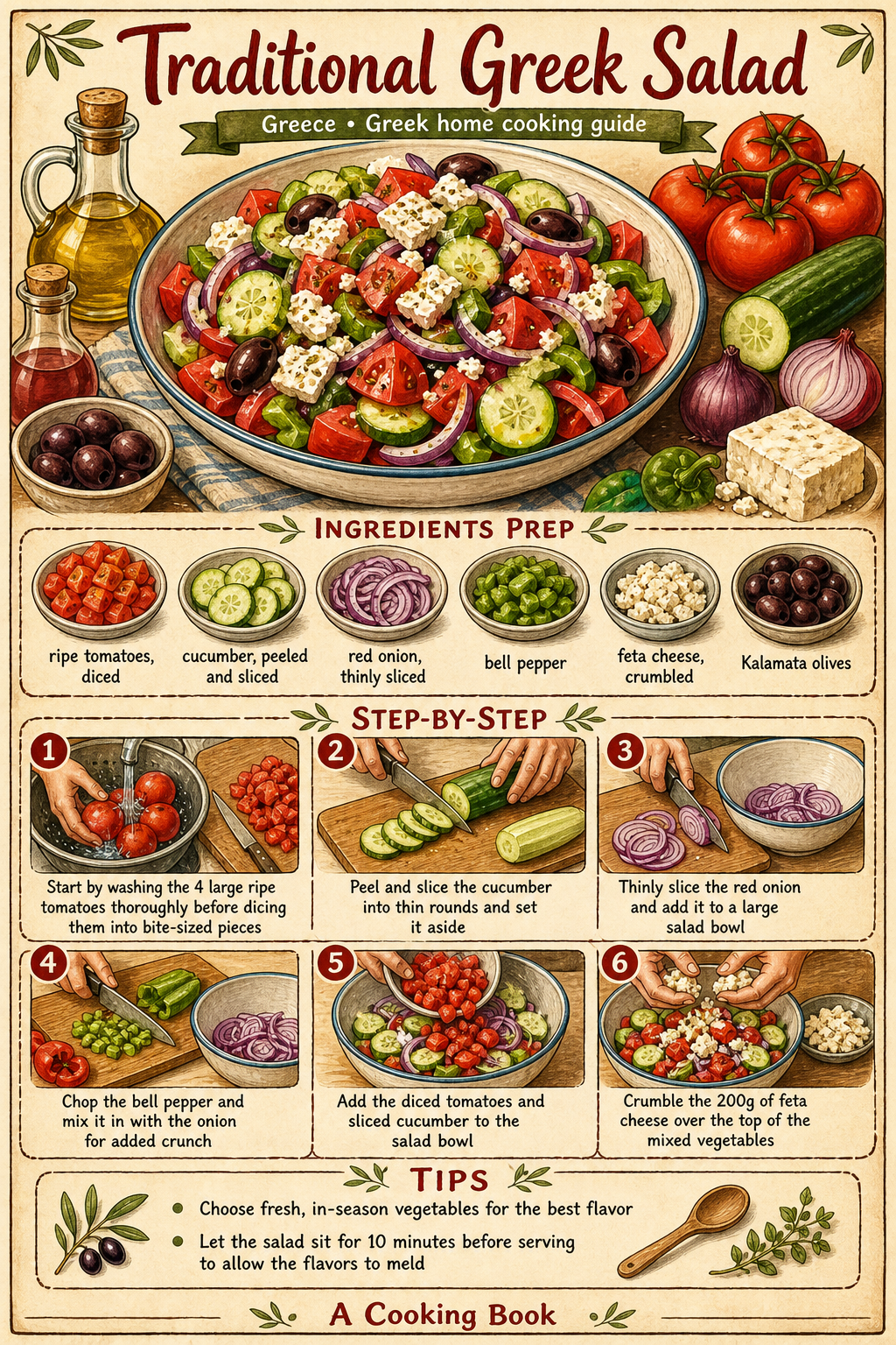 Traditional Greek Salad illustrated step-by-step cooking guide