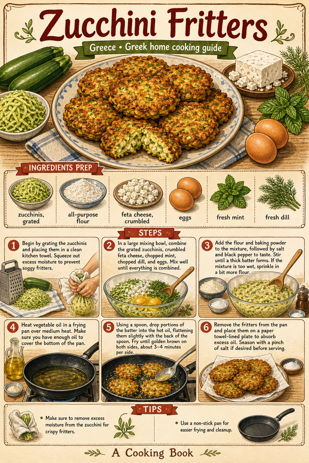 Zucchini Fritters illustrated step-by-step cooking guide