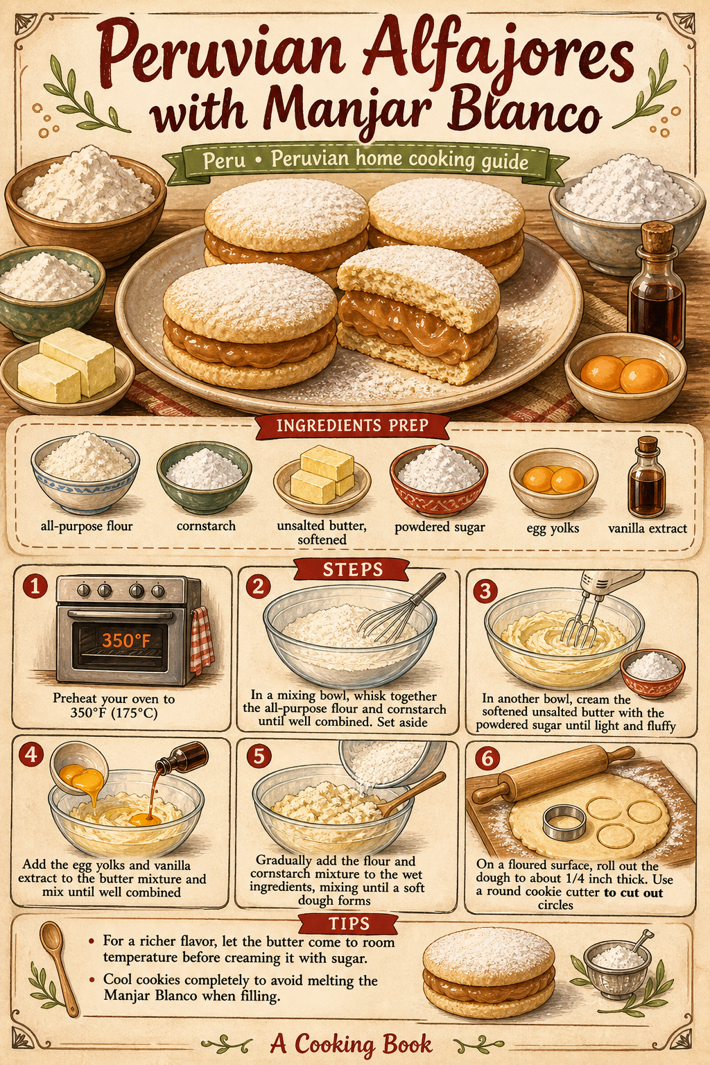 Peruvian Alfajores with Manjar Blanco illustrated step-by-step cooking guide