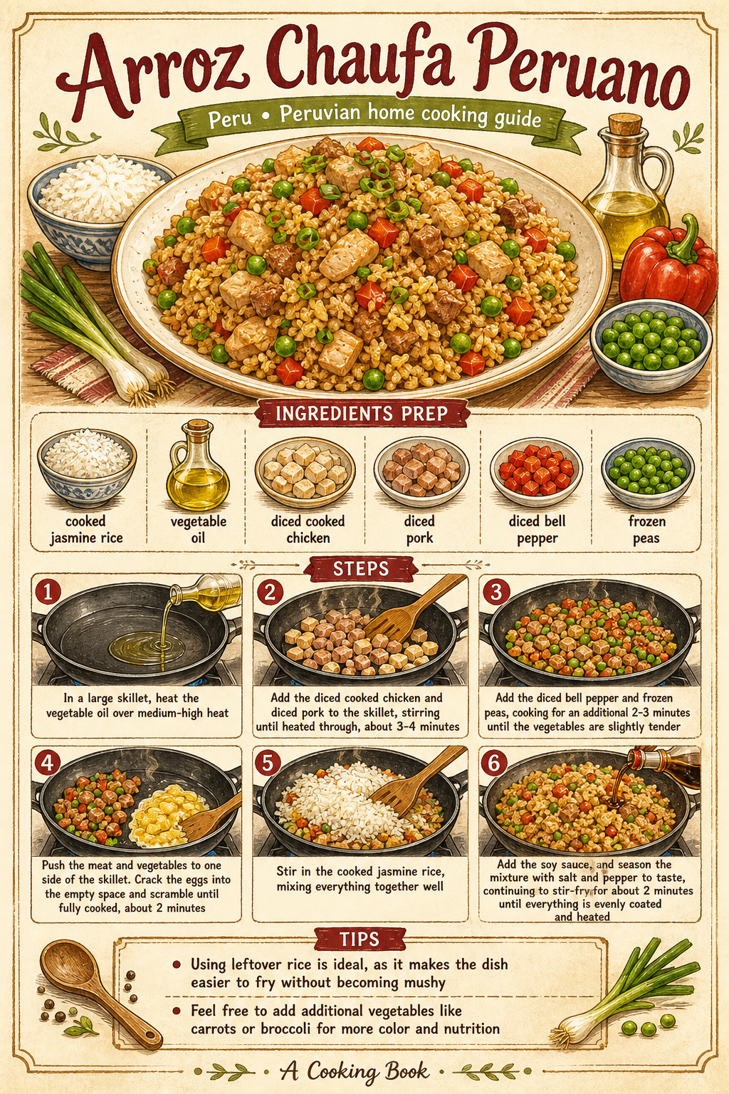 Arroz Chaufa Peruano illustrated step-by-step cooking guide