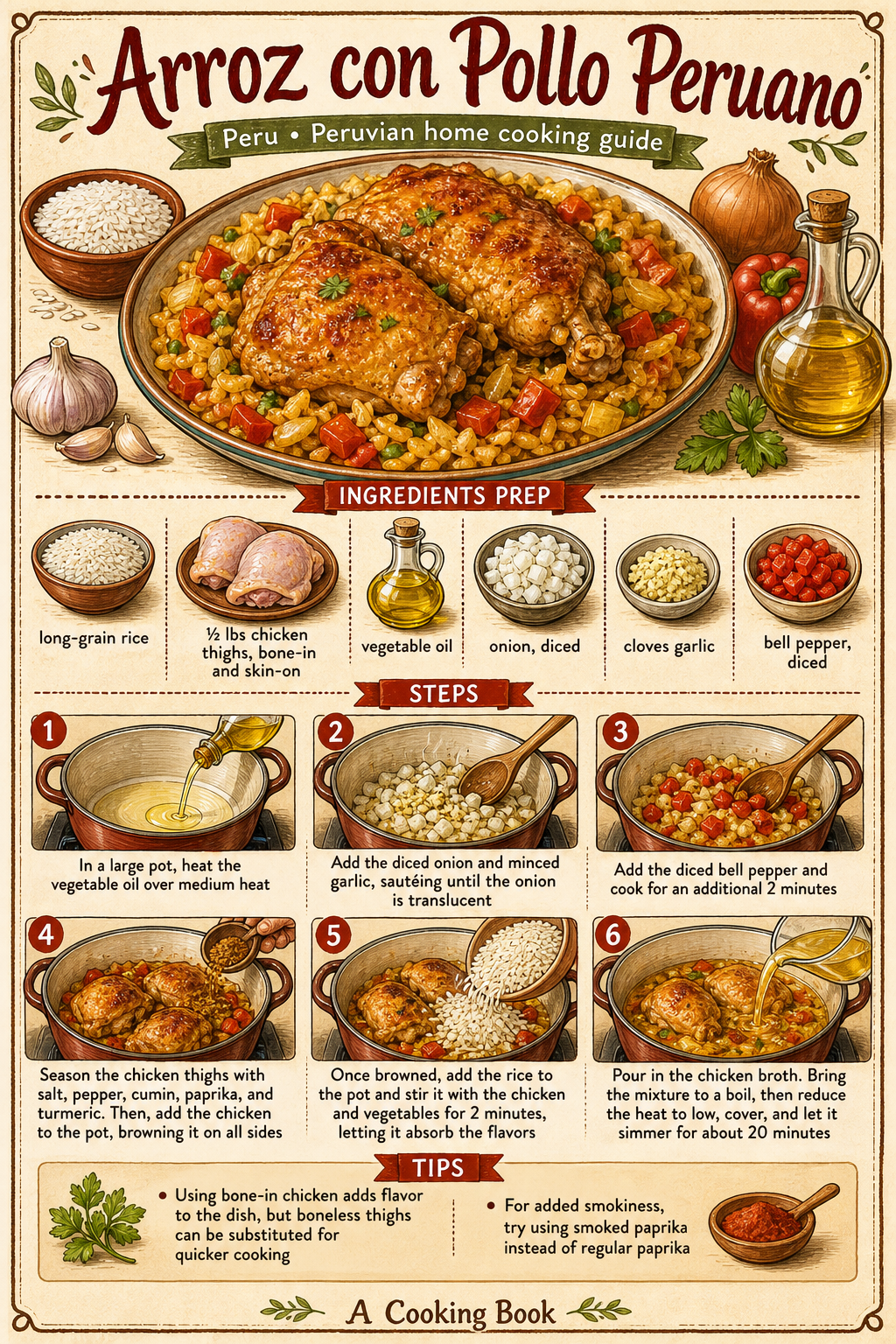 Peruvian Cilantro Chicken and Rice illustrated step-by-step cooking guide
