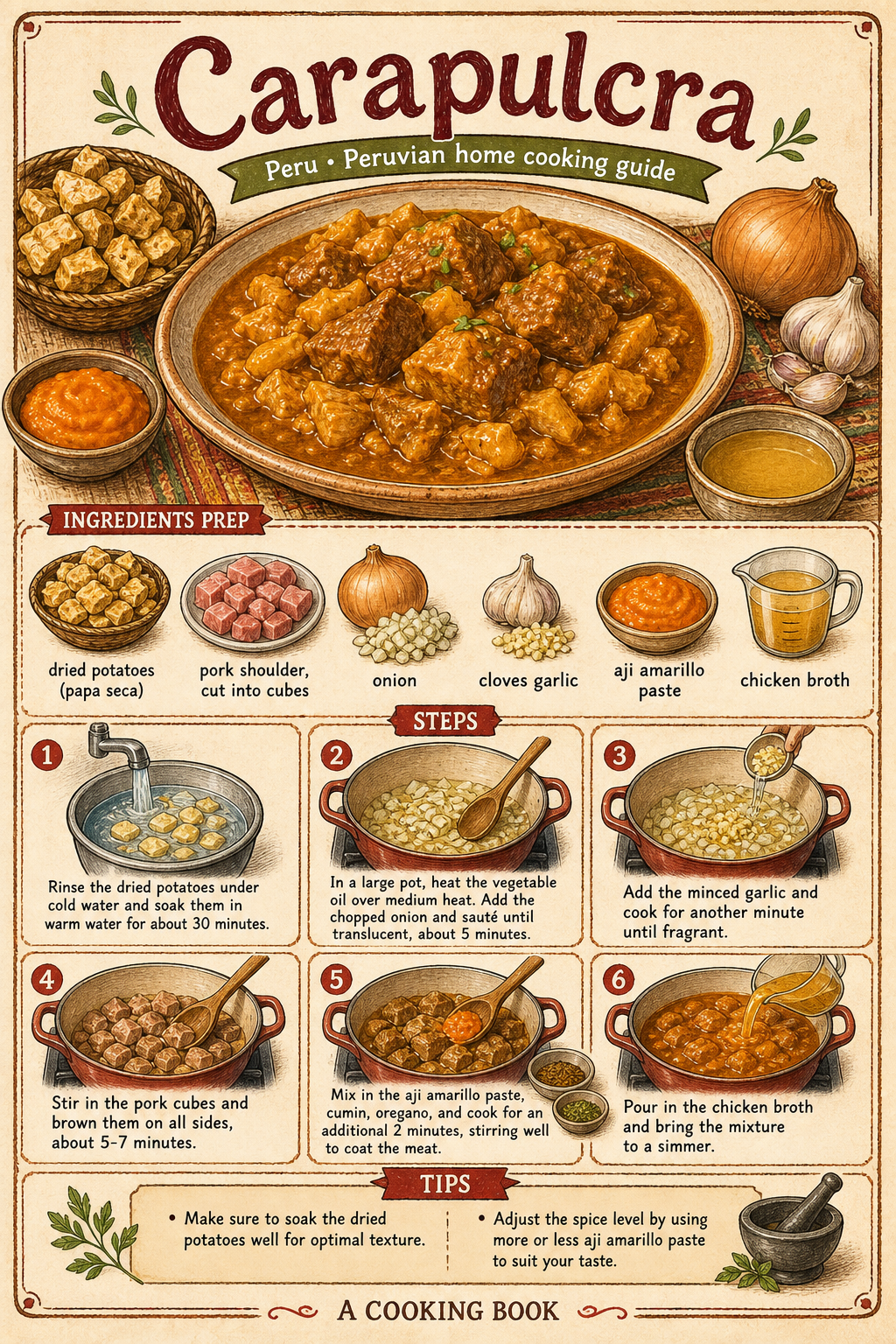 Carapulcra illustrated step-by-step cooking guide