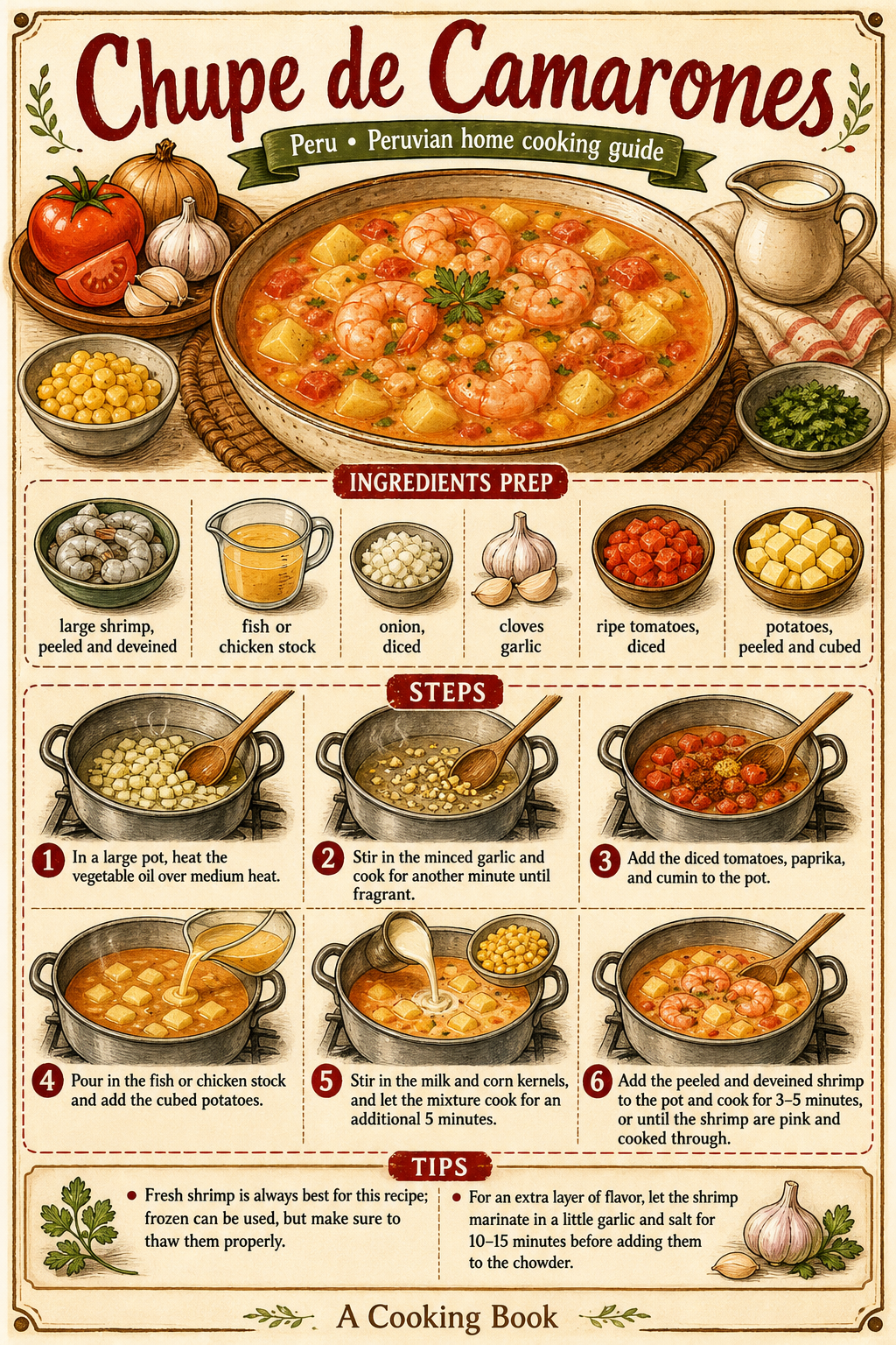 Chupe de Camarones illustrated step-by-step cooking guide