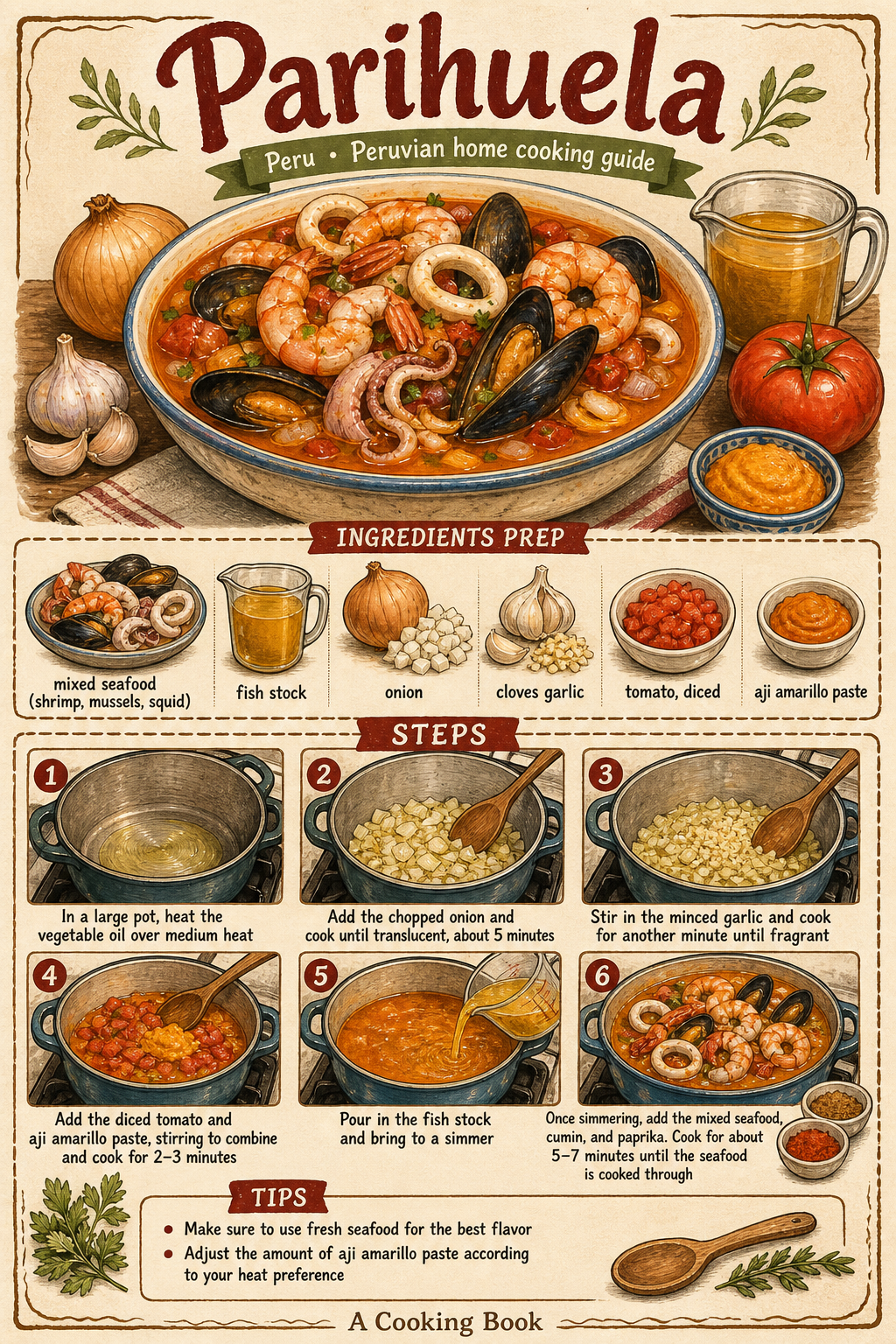 Parihuela illustrated step-by-step cooking guide