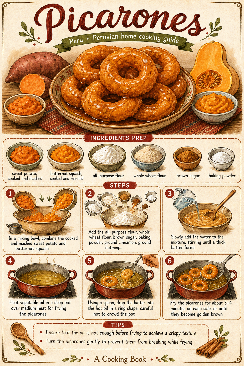 Picarones with Chancaca Syrup illustrated step-by-step cooking guide