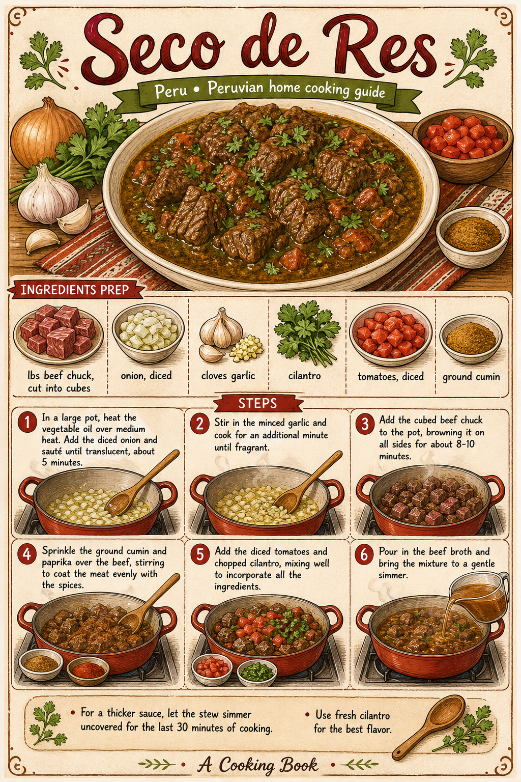 Seco de Res illustrated step-by-step cooking guide