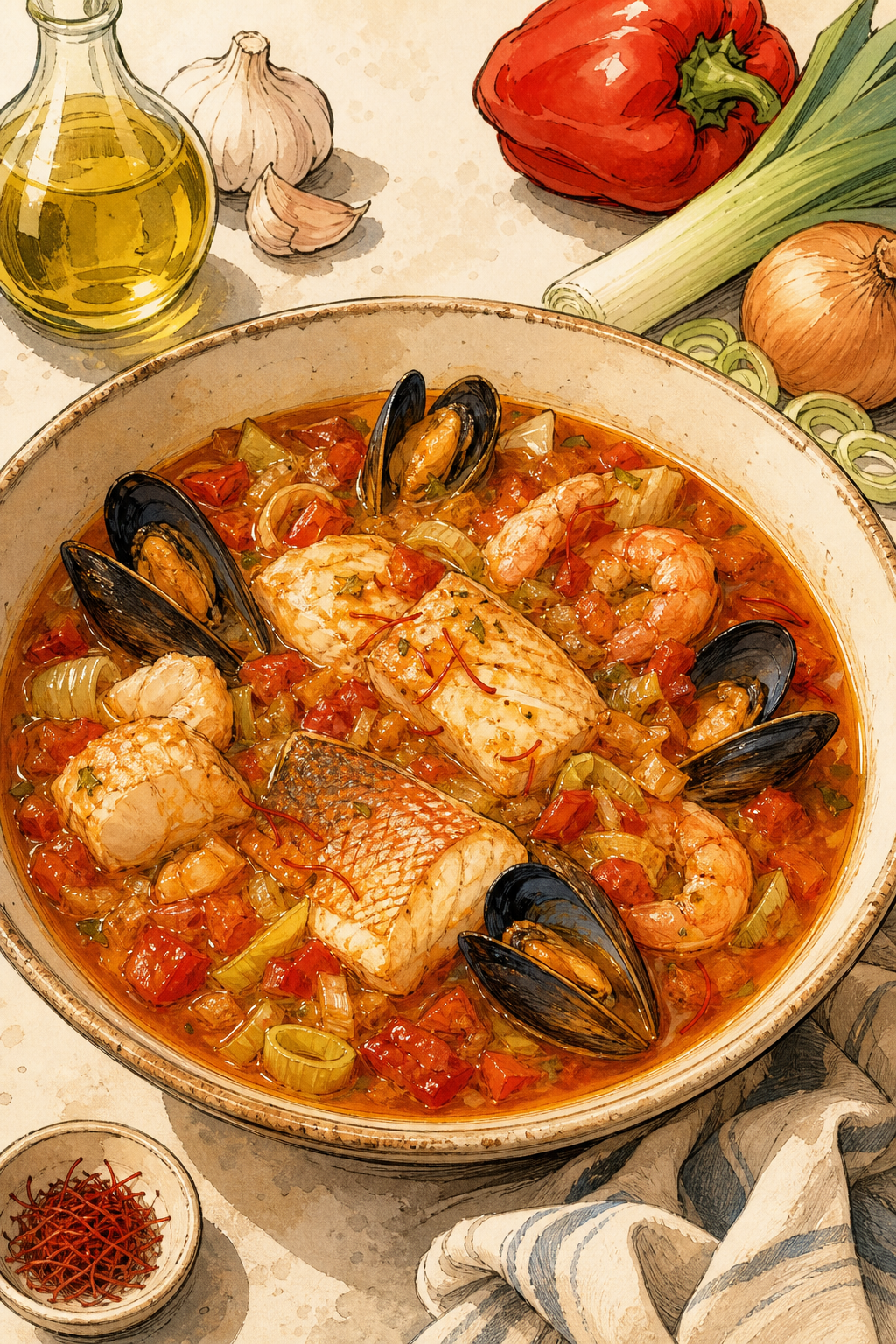 Traditional Marseille Bouillabaisse with Rockfish and Rouille