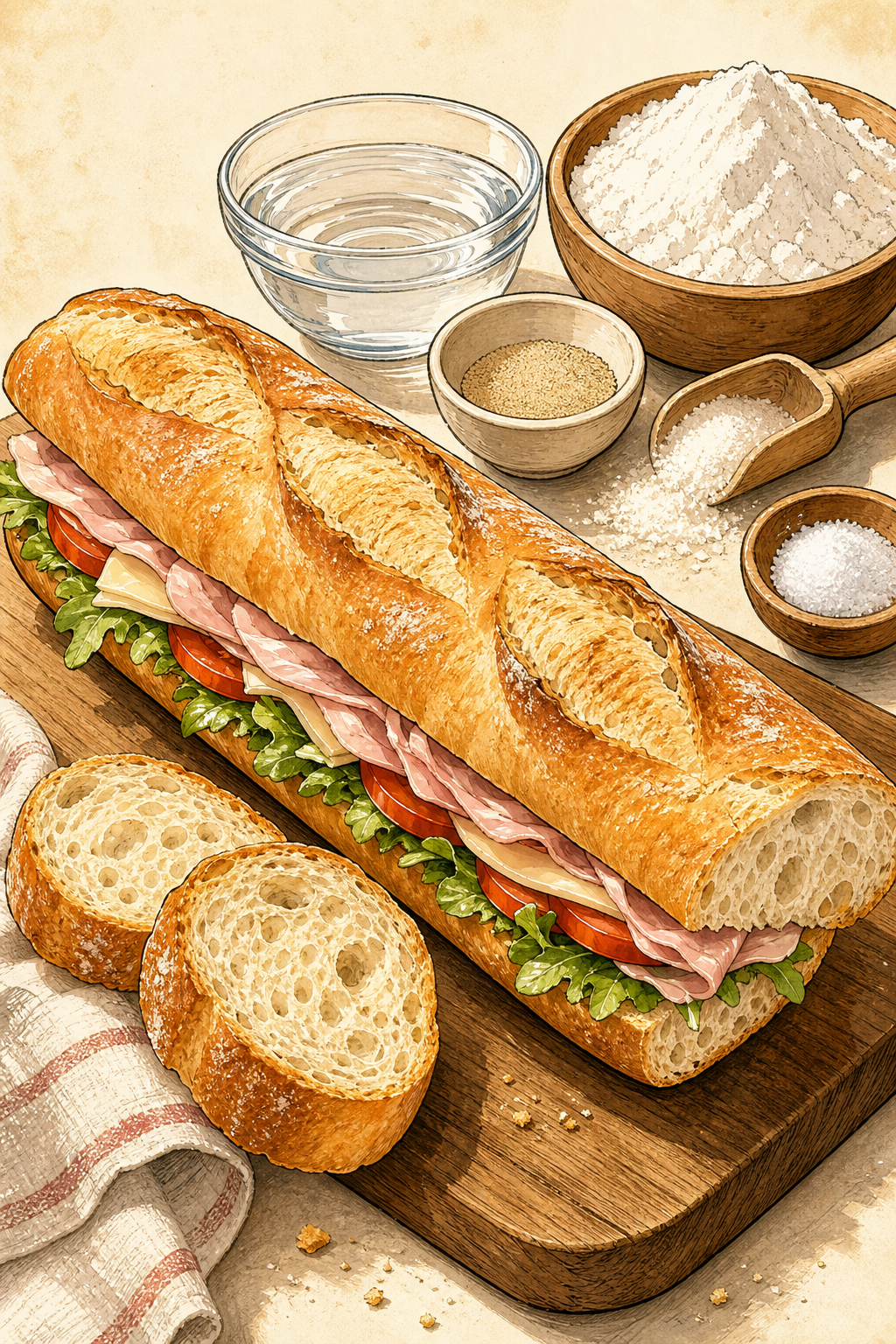 Traditional Crusty French Baguette Loaves