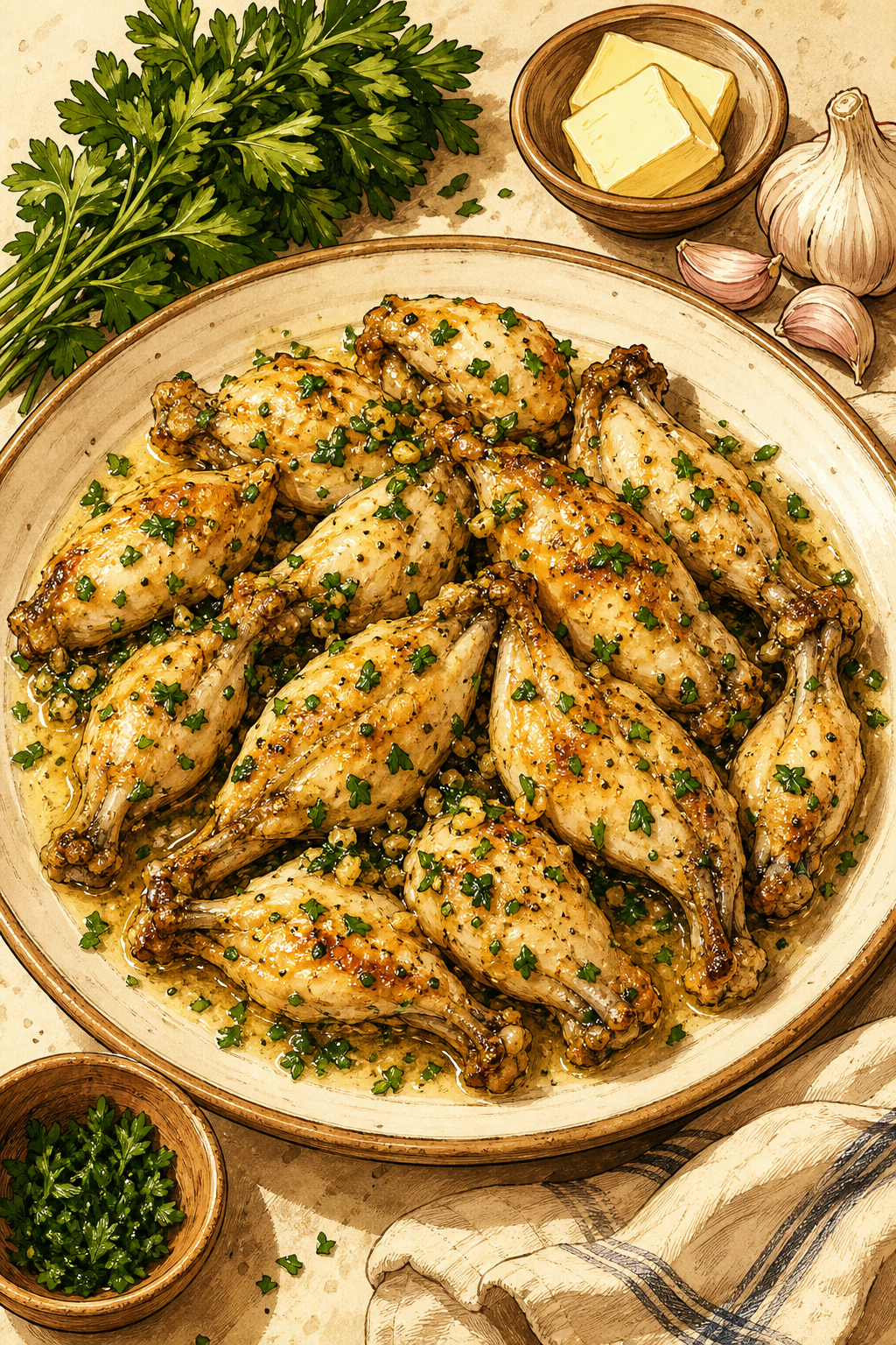 Frogs' Legs illustrated recipe card