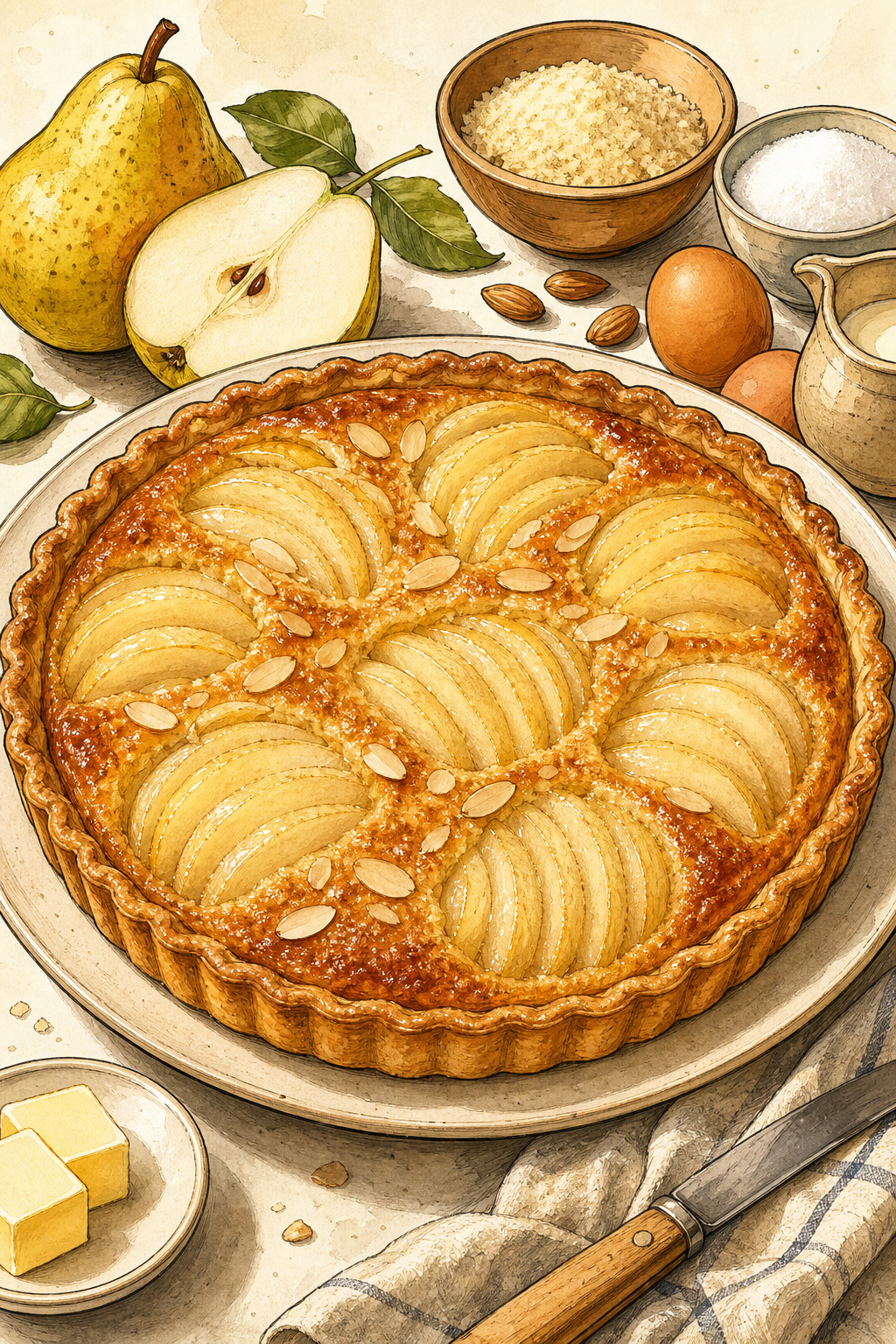 Tarte aux Poires illustrated recipe card