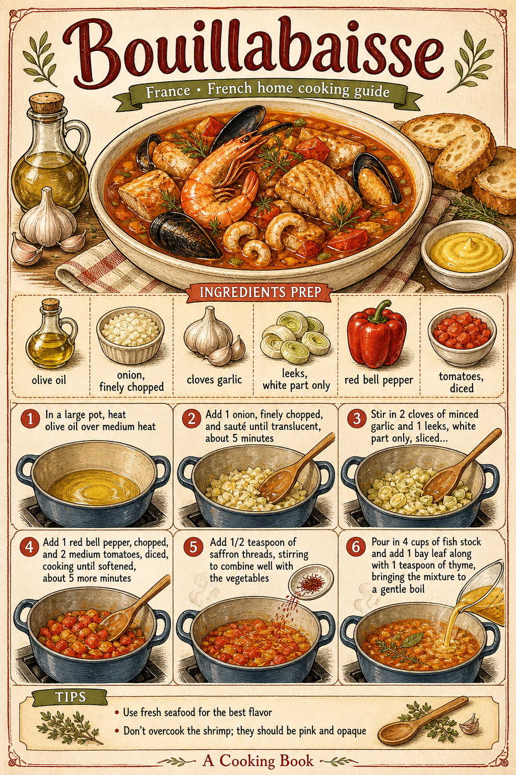 Traditional Marseille Bouillabaisse with Rockfish and Rouille illustrated step-by-step cooking guide