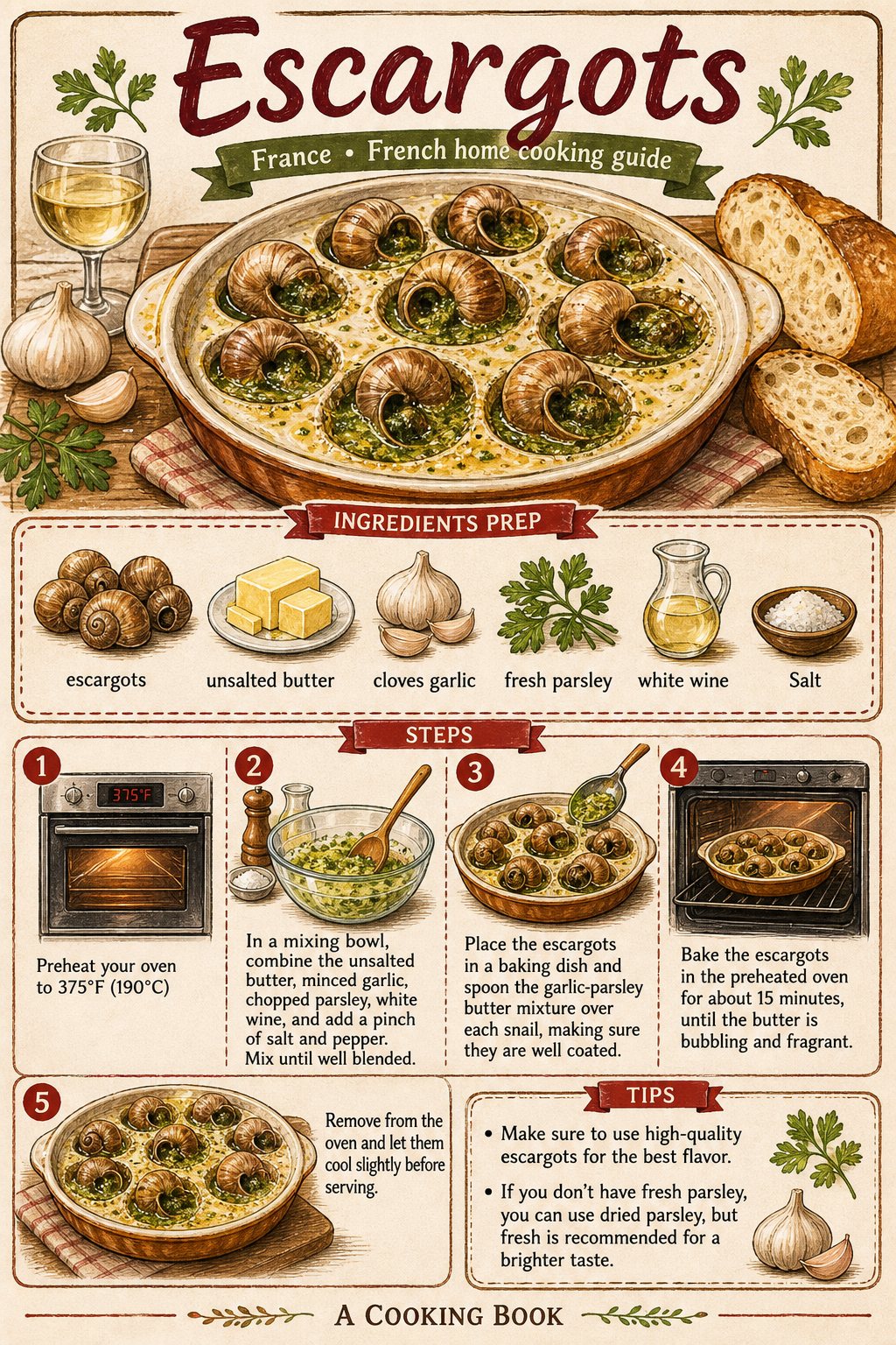Escargots illustrated step-by-step cooking guide