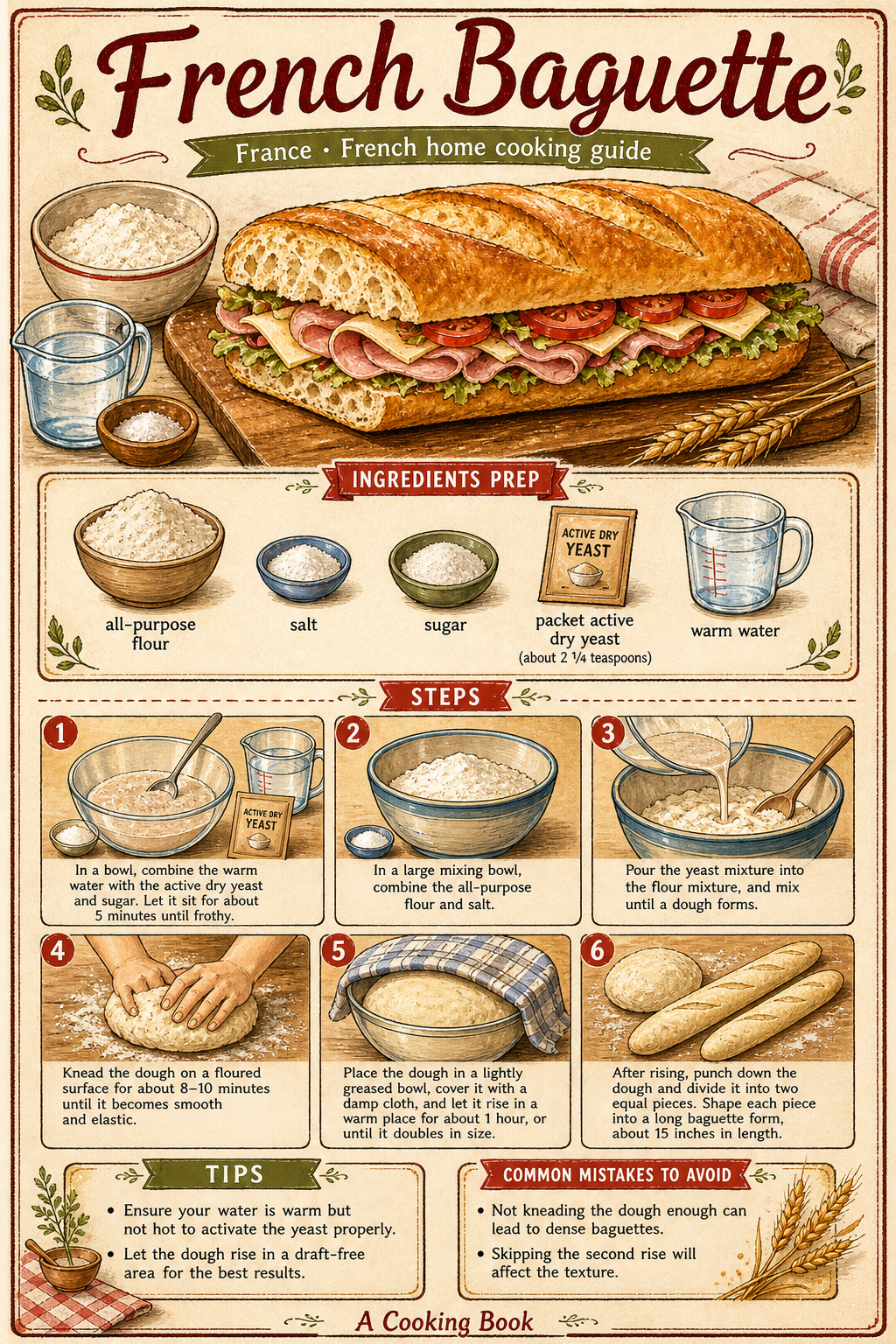 Traditional Crusty French Baguette Loaves illustrated step-by-step cooking guide