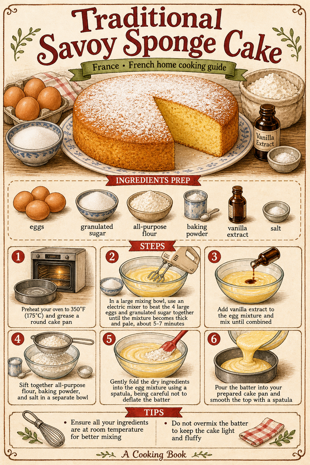 Traditional Savoy Sponge Cake illustrated step-by-step cooking guide