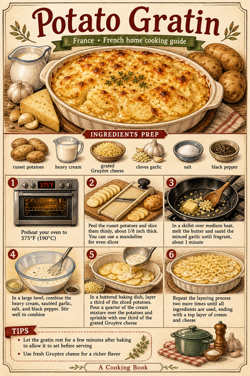 Potato Gratin illustrated step-by-step cooking guide